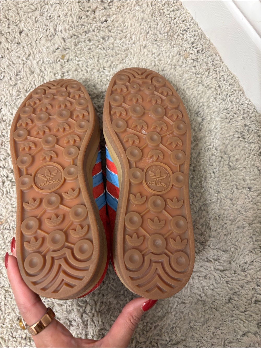 adidas Red Suede Sneakers with Light Blue Stripes - Picture 3 of 4